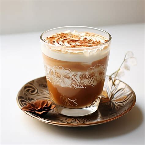 Premium Photo | Cappuccino Coffee in Glass with an Ear on White Background