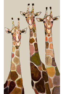 Three Giraffes Standing Next To Each Other In Front Of A White Background