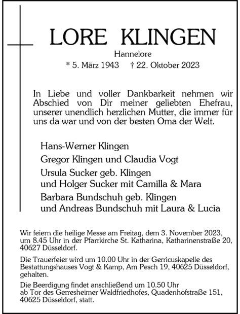 Alle Traueranzeigen für Lore Klingen trauer rp online de