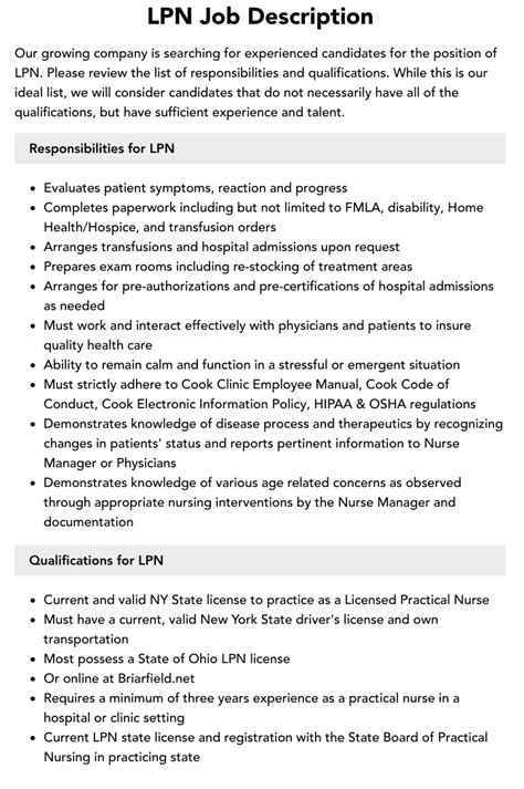 LPN Job Description Velvet Jobs