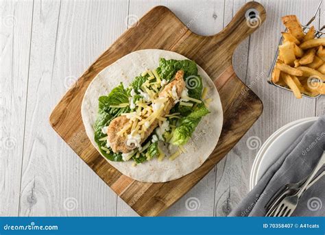 Crumbed Chicken Tortilla Wrap Stock Image Image Of Dish Dining 70358407