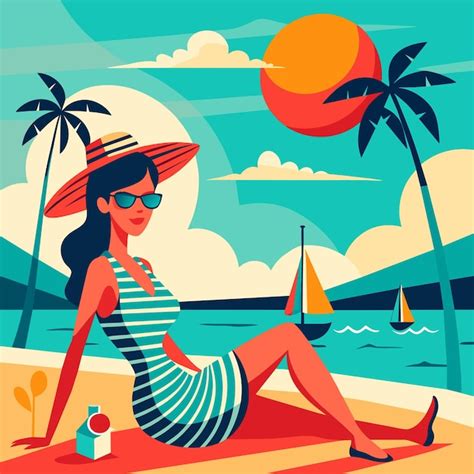 Mujer En Bikini Chica De Verano En Vacaciones Traje De Ba O De Playa Vacaciones Dibujado A Mano