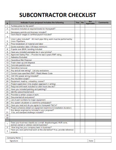 Free Subcontractor Checklist Samples In Ms Word Google Docs