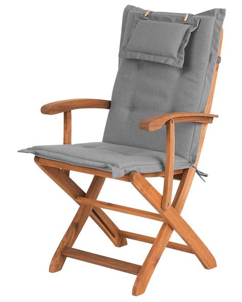 Set Of 2 Garden Folding Chairs With Grey Cushions Maui Uk