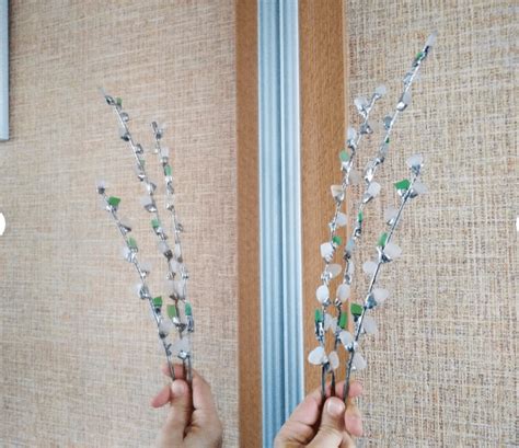 Set Of Sea Stained Glass Pussy Willow Stems Glass Flowers Seastainedglass