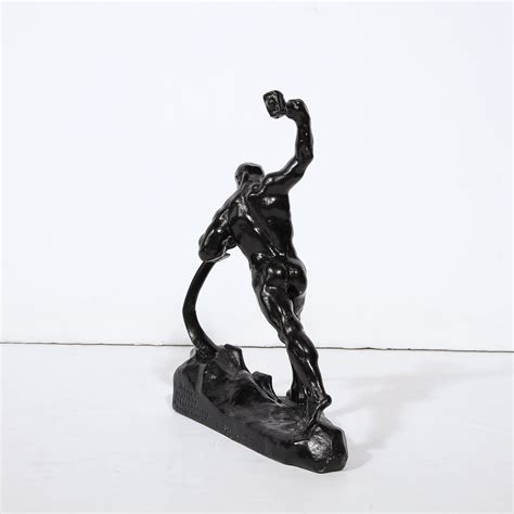 Modernist Th Century Soviet Russian Nude Male Sculpture In Blackened Bronze High Style Deco