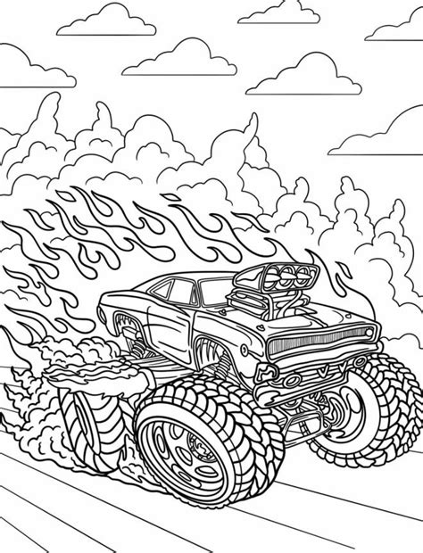Coloriage Hot Wheels Camion monstre flamboyant dessin gratuit à imprimer
