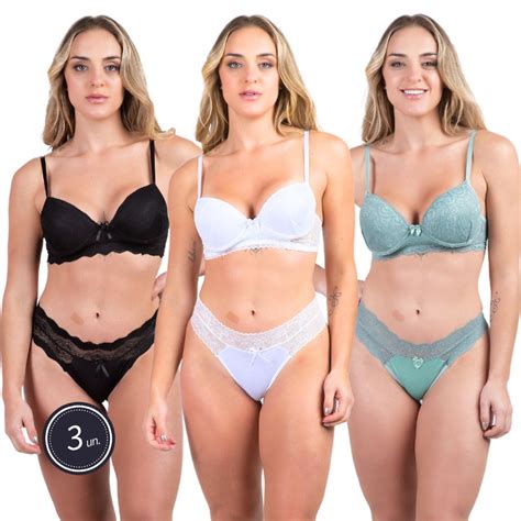 Kit Conjunto Feminino Lingerie Sutiã Bojo Alça Regulável Calcinha