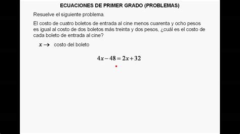 Ecuaciones De Primer Grado Problemas Youtube