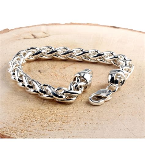 Heavy Chunky Mens Silver Braided Curb Bracelet Solid Sterling Silver