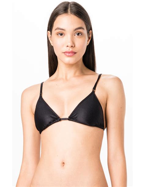 Zwarte Geribde Driehoekige Bikinitop Top Triangulo Preto Liso Canelado