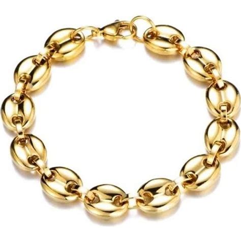 Bracelet Homme Maille Grain De Café 18k Jaune Plaqué Or Bijoux Neuf