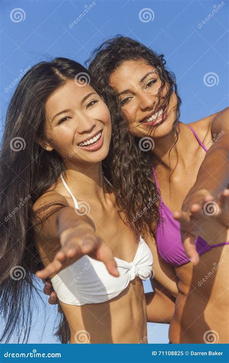 Beautiful Bikini Women Girls Laughing At Beach Stock Image Image Of Mixed Happy