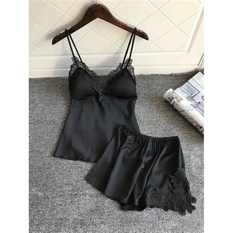 Women Sexy Pajama Set With Chest Pad Hot Pajama Pants Sling Ice Silk Two Piece Pajamas Buy