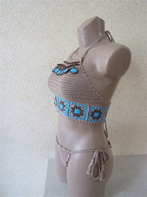 Boho Crochet Bikini Set Granny Square Crochet Bikini Etsy