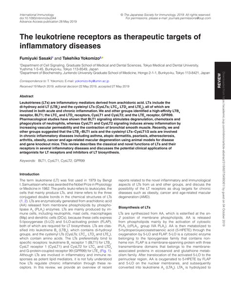 (PDF) The leukotriene receptors as therapeutic targets of inflammatory ...