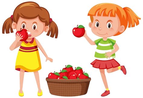 Premium Vector Two Girls Holding Red Apples