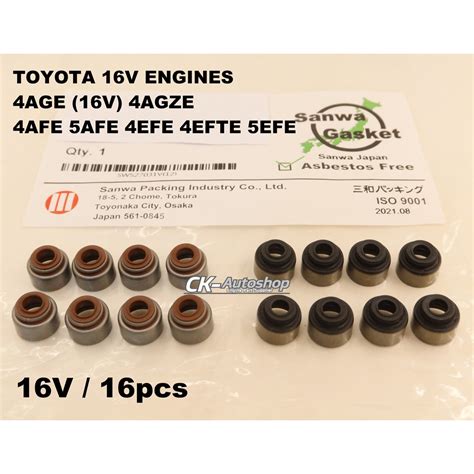 Sanwa Japan Viton Valve Seal 16pcs Set For TOYOTA 4AFE 4AGE 16V 4AGZE