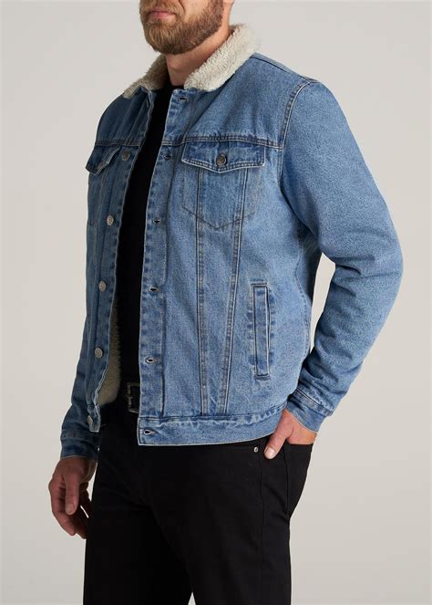 Mens Tall Denim Sherpa Jacket In Stonewash Blue American Tall