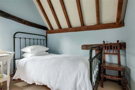 Blue 17th Century Cottage Bedroom Stock Image Image Of Daylight