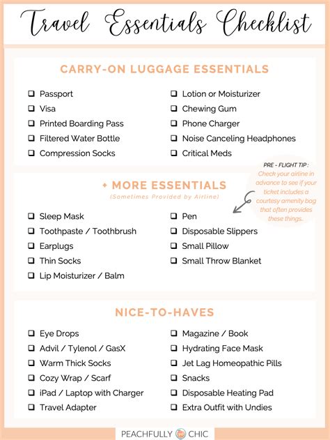 Must Have Travel Essentials Carry On Packing List Peachfully Chic