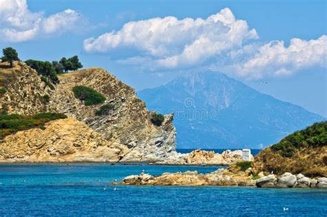 Greek Coast Of Aegean Sea Near Holy Mountain Athos Stock Image Image