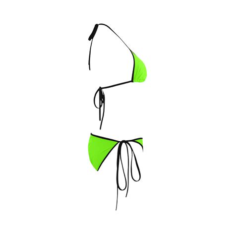 Fluorescent Green Neon With Black Piping Custom Bikini Swimsuit ID D1621264