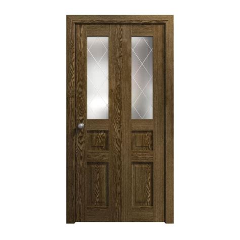 Sartodoors 60 In X 80 In Frosted Glass Marble Oak Solid Wood Bi Fold