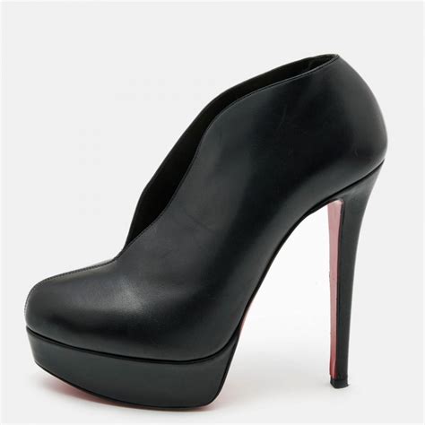 Christian Louboutin Black Leather Miss Fast Plato Platform Ankle