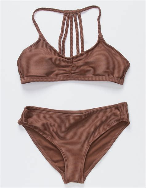 FULL TILT Strap Bralette Girls Bikini Set CHOCOLATE Tillys