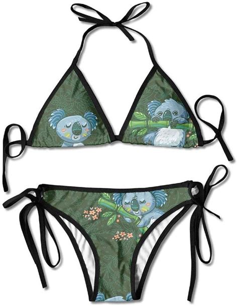 Rtyrtyrty Swimsuit Triangle Bikini Cute Koala Summer Sexy Triangle Thong Piece Swimsuit Black