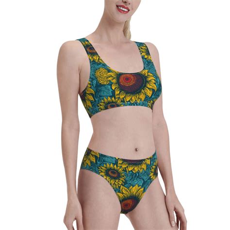Noikeo Sunflowers Pattern Bikini Set For Women Two Piece Swimsuits Low Rise Bathing Suits