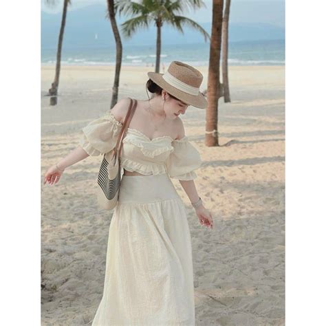 SET CROP NUDE RỚT TAY LOE PHỒNG CHÂN VÁY MIDI XOÈ Shopee Việt Nam