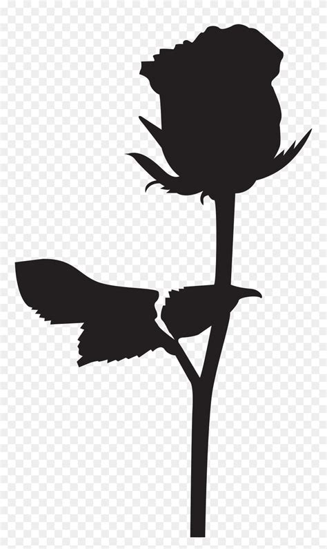 Silhouette Long Stem Rose Clipart - Draw-vip