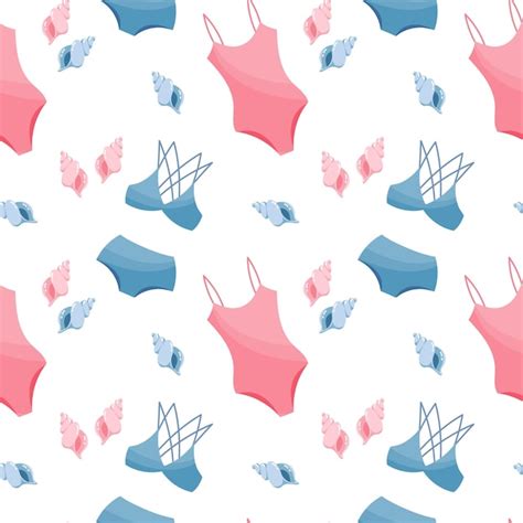 Premium Vector Seamless Pattern Drawn Women S Bikini Swimwear And Seashells On A White