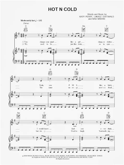 Hot N Cold Sheet Music Katy Perry AwesomeSheets
