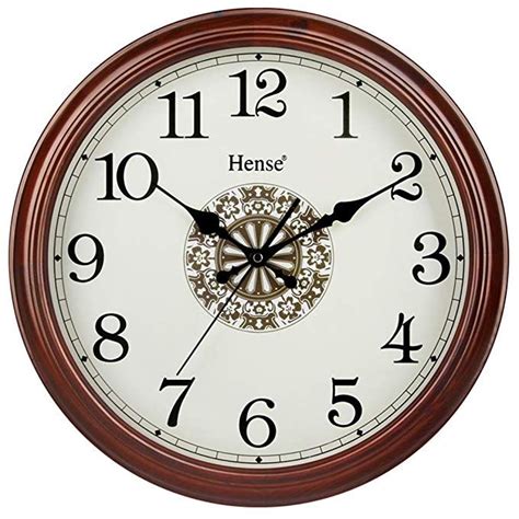 Hense 16 Inch Retro Elegant Natural Solid Pine Wood Round Clocks Non