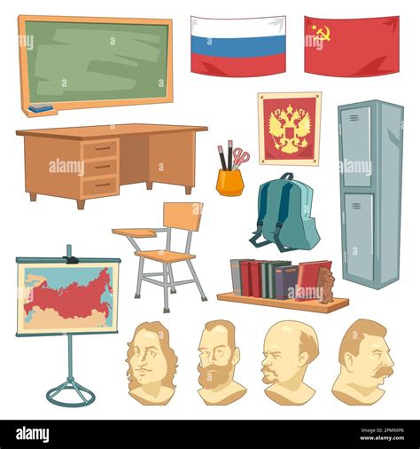 History Classroom Interior Cartoon Illustration Set Stock Vector Image