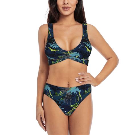 Rocae Cartoon Dinosaur For Bikini Set For Women Two Piece Sexy High Swimsuits Split Crossover