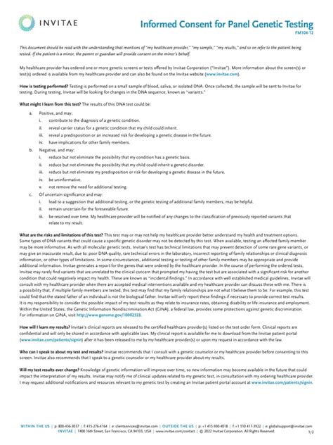 Invitae Fm104 Invitae Patient Consent Form Download Free