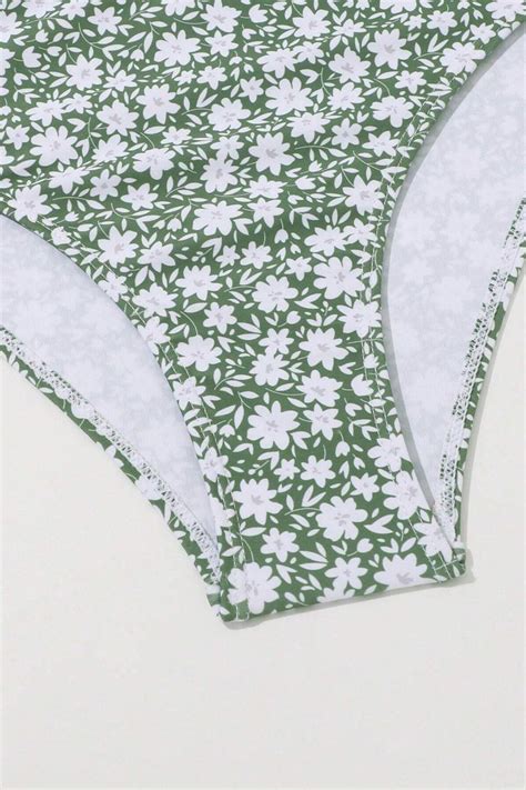 Bella Notte Yeşil Mini Papatya Desenli Etekli 3 lü Mayo Bikini Takım M 9013 Bella Notte