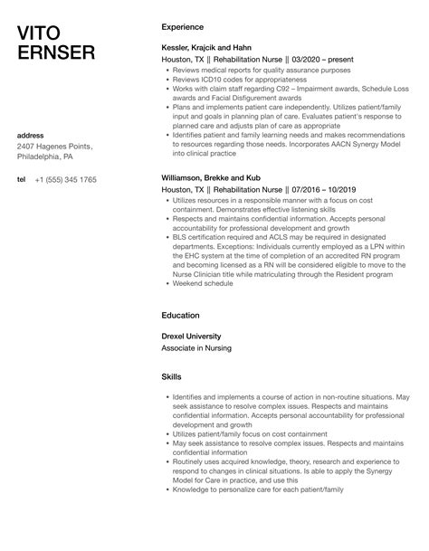 Rehabilitation Nurse Resume Samples Velvet Jobs