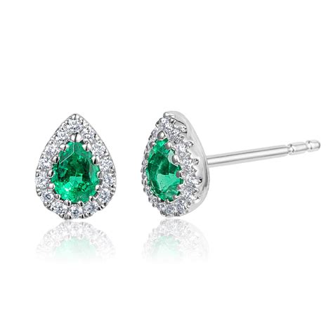 Pear Shape Emerald And Diamond Stud Earrings Pravins