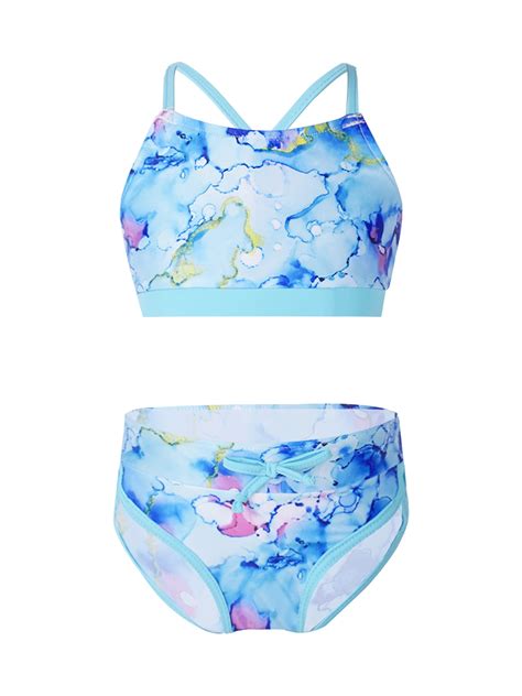Iefiel Girl S Geometric Patterns Swimsuit Two Pieces Tie Dye Bikini Set