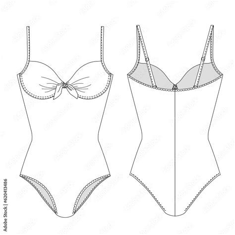 Hand Drawn Woman Bikini Technical Vector Drawing Template Sketch Flat Mock Up Recycled