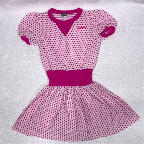 Jordache Dresses Vintage Jordache S Polka Dot Barbie Core White Hot Pink Dress Size