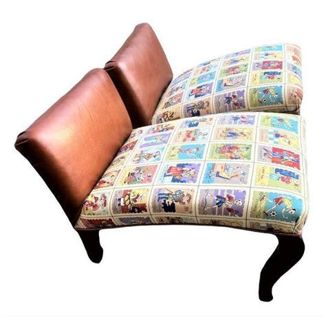 Mexican Loteria Fabric And New Leather Upholstery On Antique Footstools