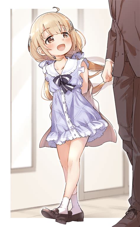 Safebooru 1boy 1girl Absurdres Ahoge Arms Behind Back Bangs Black Footwear Blonde Hair Blush