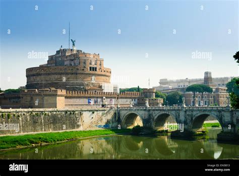 Ponte Sant' Angelo and the Castle Saint Angelo from the Ponte Vittioro ...