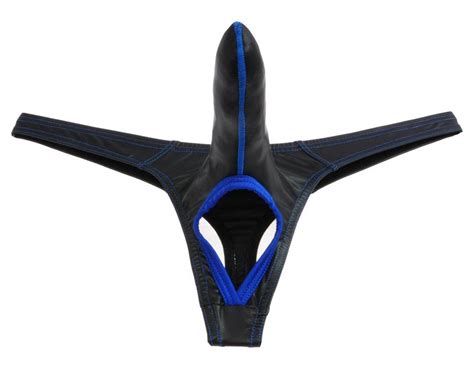 Men Long Pouch Thong Leather Like Nuts Out String T Back Bikini Pants Isolation Underwear Mu